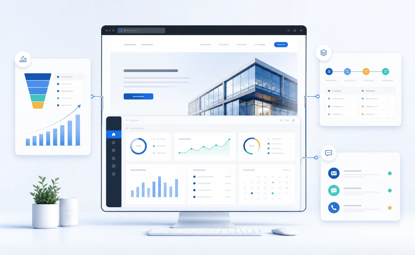 Custom business website connected to sales analytics, production workflows, and customer communication channels.