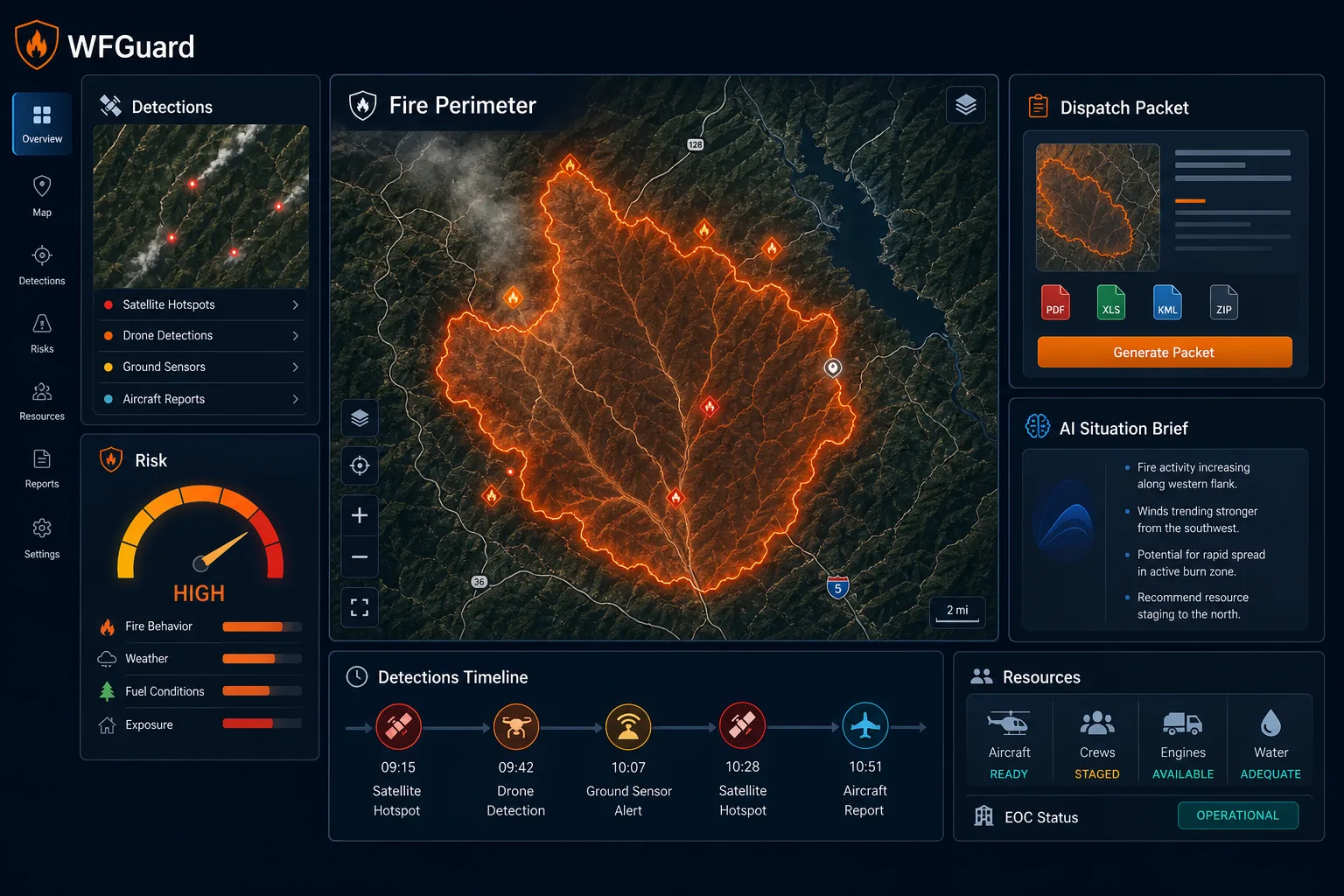 WFGuard wildfire intelligence command center.